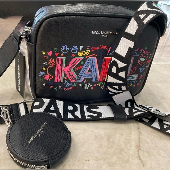 Karl Lagerfeld Black Multicolor Graphic Shoulder Bag - Picture 3 of 9